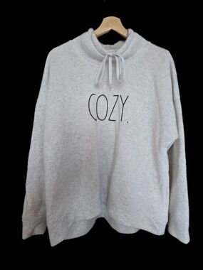 COZY High‑Neck Drawstring Sweatshirt By Rae Dunn-Light Gray – Women’s LG - NWOT